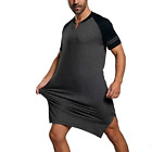 Men's Homewear Loose Casual Pullover Color Match Short Sleeve Pajamas Long Shirt