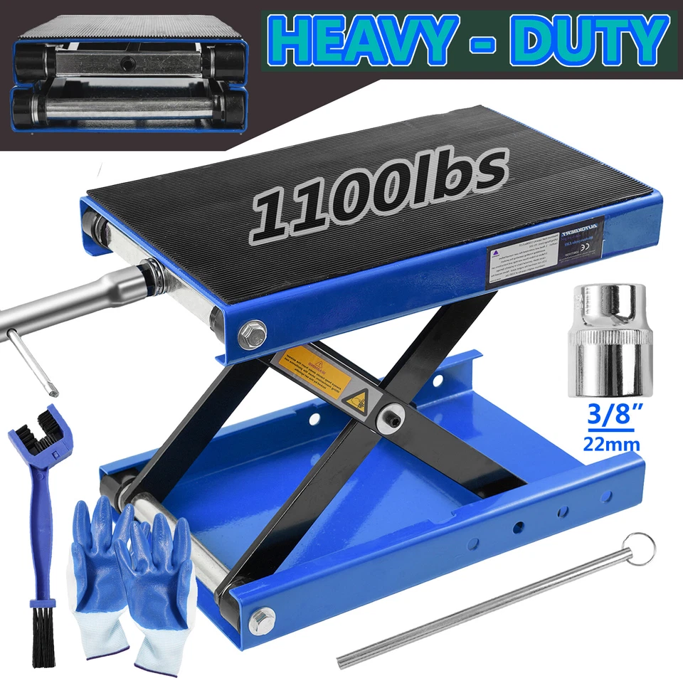 Heavy Duty Motorcycle 1100lb Scissor Jack Lift Wide Deck Hoist Stand ATV Bike BL - Image 1 of 4