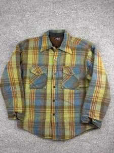 VNTG C.P.O Wool Shacket Men's L 16.5 Plaid Fleece Lined 60’s 70’s Anchor Buttons - Picture 1 of 7