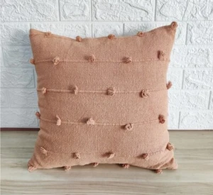Blush Pink Hand Loom Woven Chunky Loops Natural Cotton Hand Dyed Pillow Cover - Picture 1 of 3