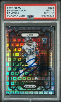 BRIAN BRANCH SIGNED 2023 PANINI PANDORA PRIZM #328 Rookie PSA 9 AUTO 10 242/400 - Image 1 of 2