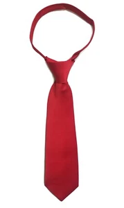 Boys Kids Zipper Neck Tie Boys Kids Uniform Solid Color Red Navy Black 10-17 Inc - Picture 1 of 7