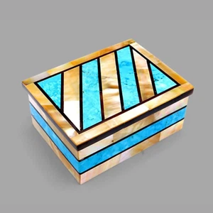 6"x4"x2" Yellow Mother of Pearl & Turquoise Jewellery Box, Inlay Box, Gift Box . - Picture 1 of 8