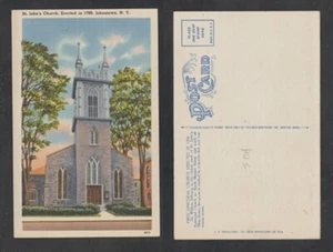 Johnstown New York Postcard St. John's Church Street View Unused Linen - Bild 1 von 4