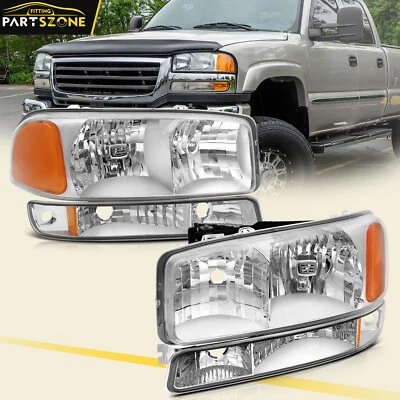 Fits GMC Sierra 1500 Yukon XL 99-2006 Headlights Assembly Chrome Housing Lamps - Image 1 of 4