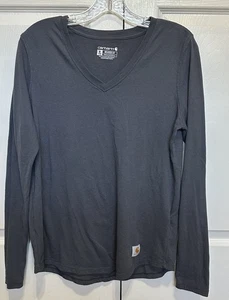 CARHARTT Women's Size M 8/10 Dark Gray V-neck Relaxed Fit Long Sleeve T-shirt - Picture 1 of 11