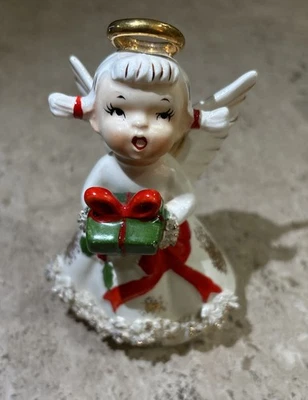 Ángel de cumpleaños de diciembre Lefton de buena calidad vintage regalo de Navidad acebo Foto 1 de 3