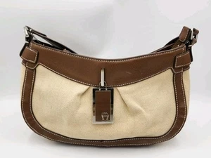 Vintage Etienne Aigner Summer Handbag Woven w/Leather Piping Metal Fob - Picture 1 of 17