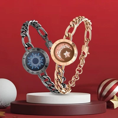TOTWOO Long Distance Touch Bracelets , Couples Gift , Sun & Moon Figaro Chain. - Image 1 of 4