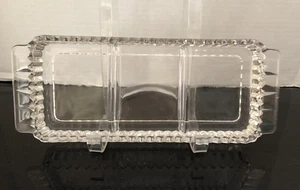 Vtg Indiana Glass Clear 3 Part Relish Dish Rectangle Saw Tooth Edge Handles 10” - Picture 1 of 6