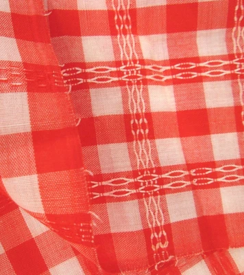 Vintage Red White Gingham Check Fabric Unique Woven Thread Tablecloth Picnic - Image 1 of 4
