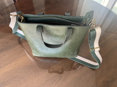 Madewell Zip-Top Transport Crossbody Green Leather Bag - Image 1 of 4