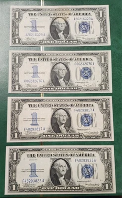 Four 1934 $1 One Dollar Silver Certificates FUNNY BACK Currency Bill - Image 1 of 4