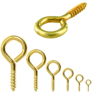 Brass Screw Eye Hooks x 100 Small Picture Frame Wire Eyes - Picture 1 of 3