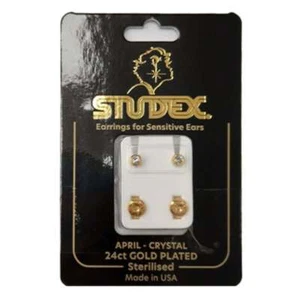 Studex Gold Plated Birthstone Stud Earrings April 1 Pair - Picture 1 of 1