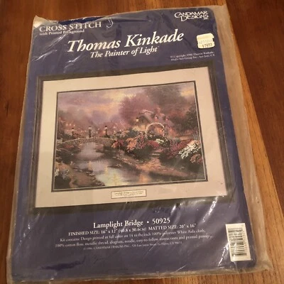 Thomas Kinkade Painter of Light Lamplight Bridge 50925  Cross Stitch Opened - Image 1 of 4