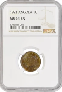Angola 1 centavo 1921, NGC MS64 BN, "Portuguese colony (1921 - 1974)" Top Pop - Picture 1 of 2