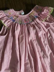 Vive La Fete rosa Gingham gesmockt Meerjungfrau Schichtkleid Mädchen Größe 6. Gebraucht - Bild 1 von 8