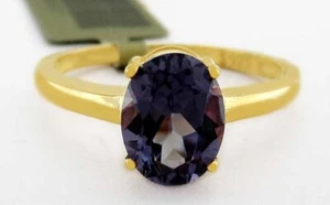LAB CREATED  1.25 Cts ALEXANDRITE SOLITAIRE RING 925 SILVER (YELLOW TONE) - Picture 1 of 4