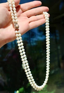 14K SOLID YELLOW GOLD CLOSURE PEARL 69 GRAMS 2-STRAND BEADED NECKLACE - Picture 1 of 9