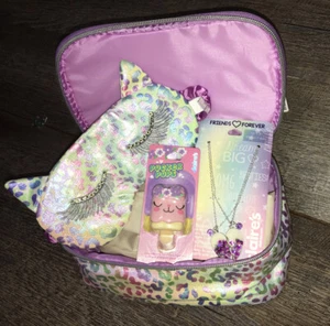 Claire’s Kitty Leopard Cosmetics Bag Sleep Mask Bff Jewelry Necklace Lot Easter - Picture 1 of 10
