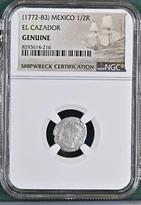 1772-1783 Mexiko 1/2 Real El Cazador Silber Schiffbruch Münze NGC bewertet #216 - Bild 1 von 3