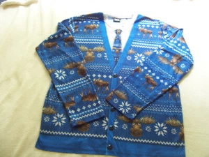 Hombre GRANDE Navidad CAMISA SUÉTER con ALCE Capas Aspecto Ligero Azul - Imagen 1 de 4