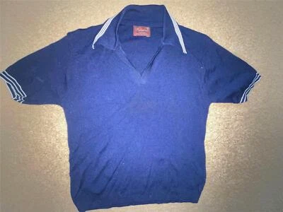 CAMISA POLO A RAYAS ROCKABILLY NYLON BAN-LON AZUL HOMBRE AÑOS 60 70 DE COLECCIÓN Foto 1 de 4