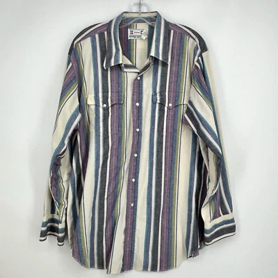 H BAR C California Ranchware Mens 17.5 35 Snap Front Western Shirt Purple Blue - Изображение 1 из 4