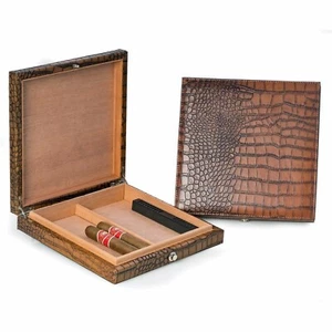 CARTAGENA BRAUN KROKOLEDER 12 ZIGARREN ZEDER GEFÜTTERT HUMIDOR MIT HUMIDISTAT - Bild 1 von 4