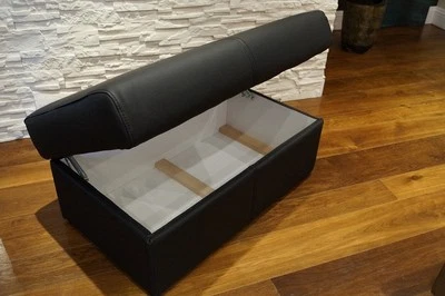 Schwarz Echtleder Hocker mit Stauraum Sitzhocker Leder Pouf Sitzwürfel 90x55 - Bild 1 von 4