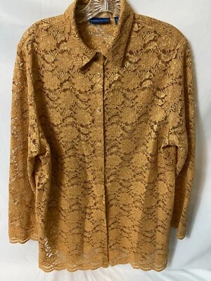 KAREN SCOTT FLORAL BEIGE LACE BLOUSE - TOP SIZE LARGE - Image 1 of 4