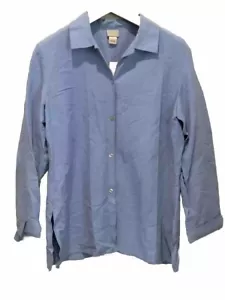 NEW Sigrid Olsen Shirt Large Silk Linen Top Button Down Boho Lagenlook Oversized - Picture 1 of 9