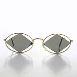 Gold Geometric Floating Diamond Vintage 90s Sunglass Green Lens - Rashid - Picture 1 of 3