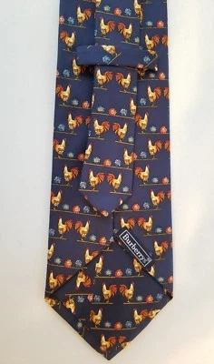 Corbata de cuello de seda vintage azul marino oscuro con estampado floral de gallo para hombre de Burberry Foto 1 de 3