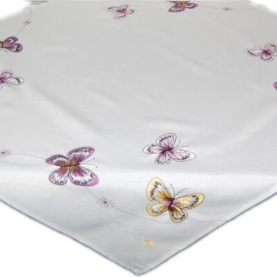 Tischdecke Weiß Mitteldecke Bestickt 85x85 Frühling Sommer Hossner Schmetterling - Bild 1 von 4