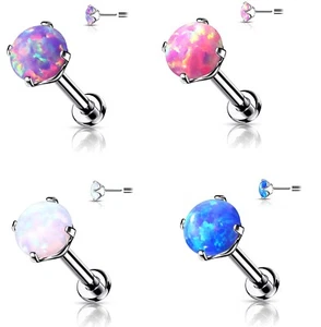 Opal Push in Threadless Labret Helix Tragus Philtrum Conch Stud Titanium 16g - Picture 1 of 9