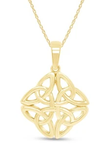 Quadruple Trinity Celtic Knot Pendant 18" Necklace 10K Solid Yellow Gold - Picture 1 of 7