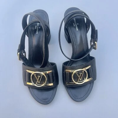 Louis Vuitton Horizon Sandalias de Cuero Logo Dorado Hebilla Bloque Tacones 38.5 EE. UU. 8 Foto 1 de 4