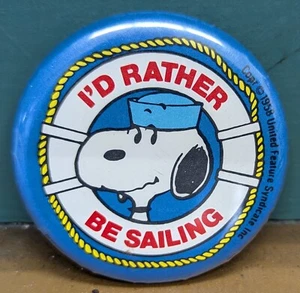 Vintage Peanuts Snoopy I'd Rather Be Sailing 2.25" Round Pinback Button Nautical - Picture 1 of 2