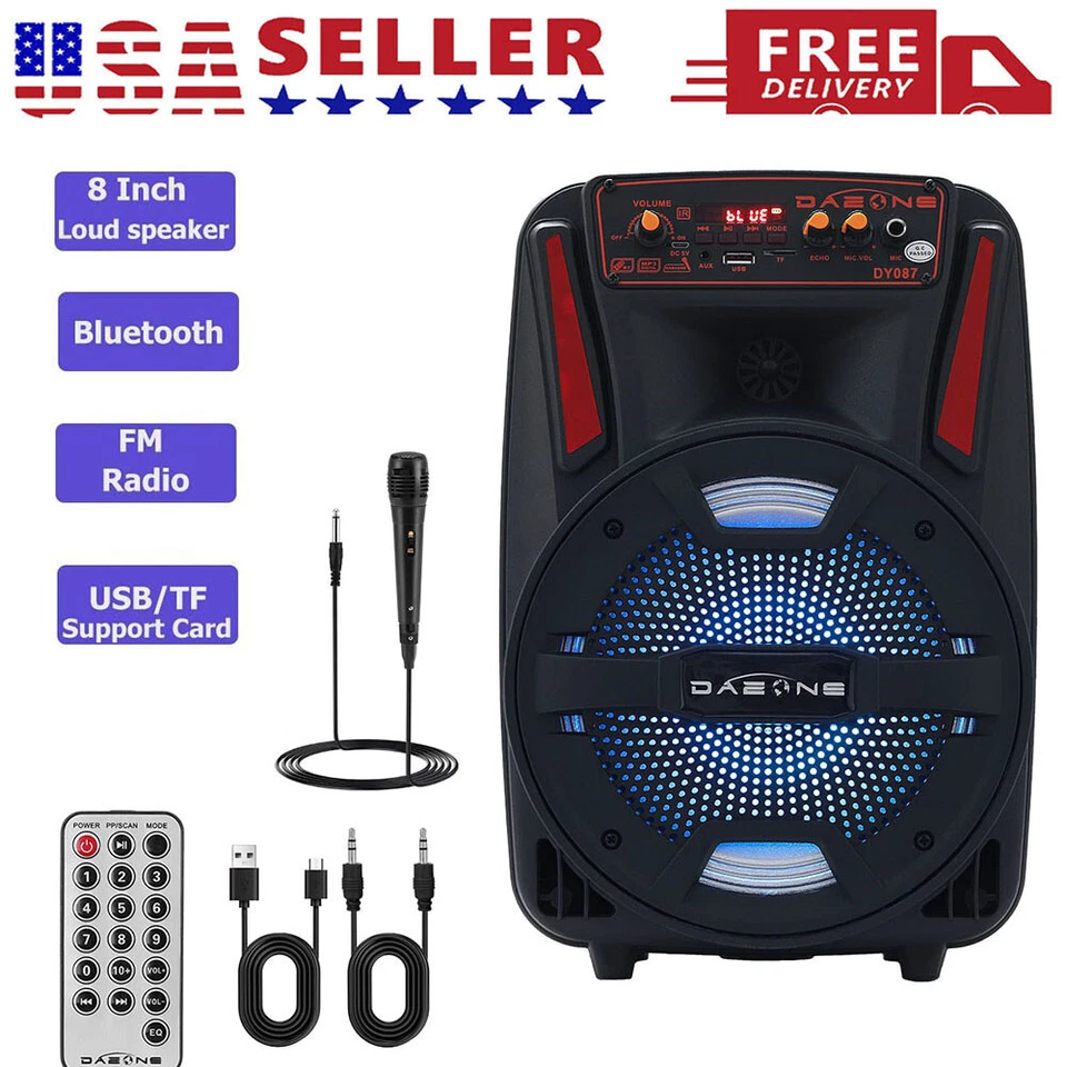 8''1000W Portable Bluetooth Speaker 'DJ Party Subwoofer FM Radio with Remote+Mic - Image 1 of 4