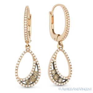 0.55 ct Brown & White Diamond Pave 14k Rose & Black Gold Dangling Drop Earrings - Picture 1 of 1