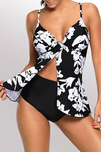 Sexy Flyaway-Tankini Damen "S (4-6)" "M (8-10)" weiß blau koralle bunt bedruckt - Bild 1 von 7