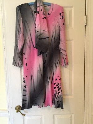 Yolanda Lorente Vestido Bufanda Arte para Usar Pintado a Mano Seda Rosa, Gris M De Colección Foto 1 de 4