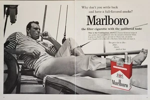 1962 Marlboro Cigarettes Man Smoking Relaxing In Sailboat 2 Page Print Ad - Picture 1 of 1