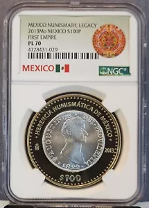 2013 MEXICO SILVER 100 PESOS 1822 FIRST EMPIRE NGC PL 70 SCARCE PERFECTION - Picture 1 of 3