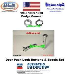1968 69 70 Coronet All Door Lock Buttons and Stainless Bezels 2428178 MoPar USA - Bild 1 von 2