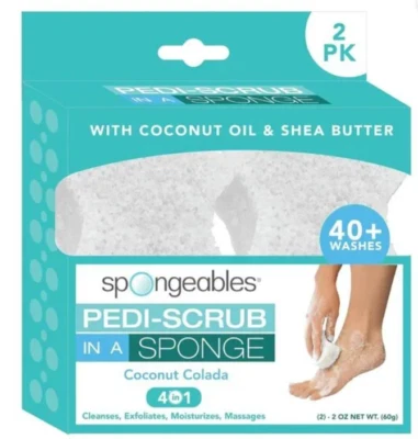 Spongeables 2 Pack Pedi-Scrub  Coconut Colada lasts 20 washes - Image 1 of 4