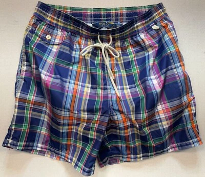 Roupa de banho Polo Ralph Lauren juvenil shorts xadrez cruzeiro tamanho X azul preppy - Imagem 1 de 4