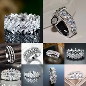 Gorgeous 925 Silver Rings Women Cubic Zirconia Wedding Party Jewelry Size 6-10 - Picture 1 of 33